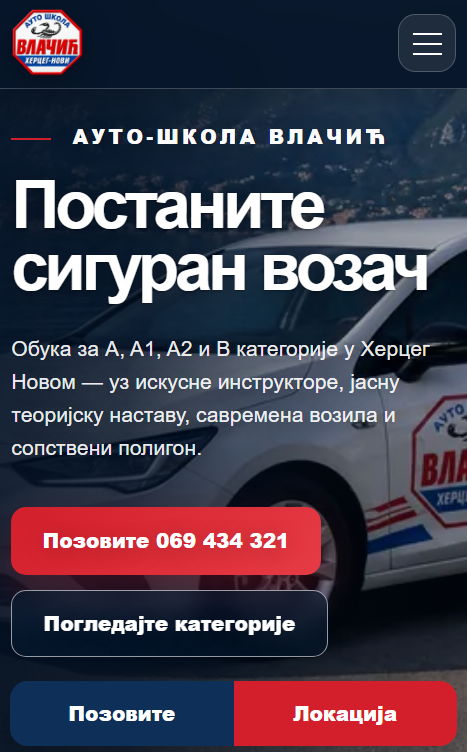 Autoškola Vlačić mobilna glavna strana